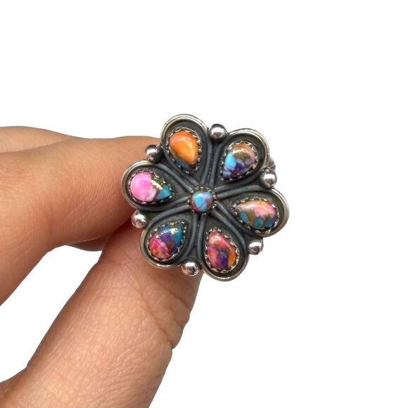 Kingman Pink Dahlia Flower Cluster Ring Size 7 Solid 925 Sterling Silver - Picture 4 of 7